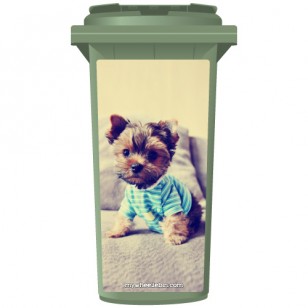 Yorkie Dog In A Striped Top Wheelie Bin Sticker Panel